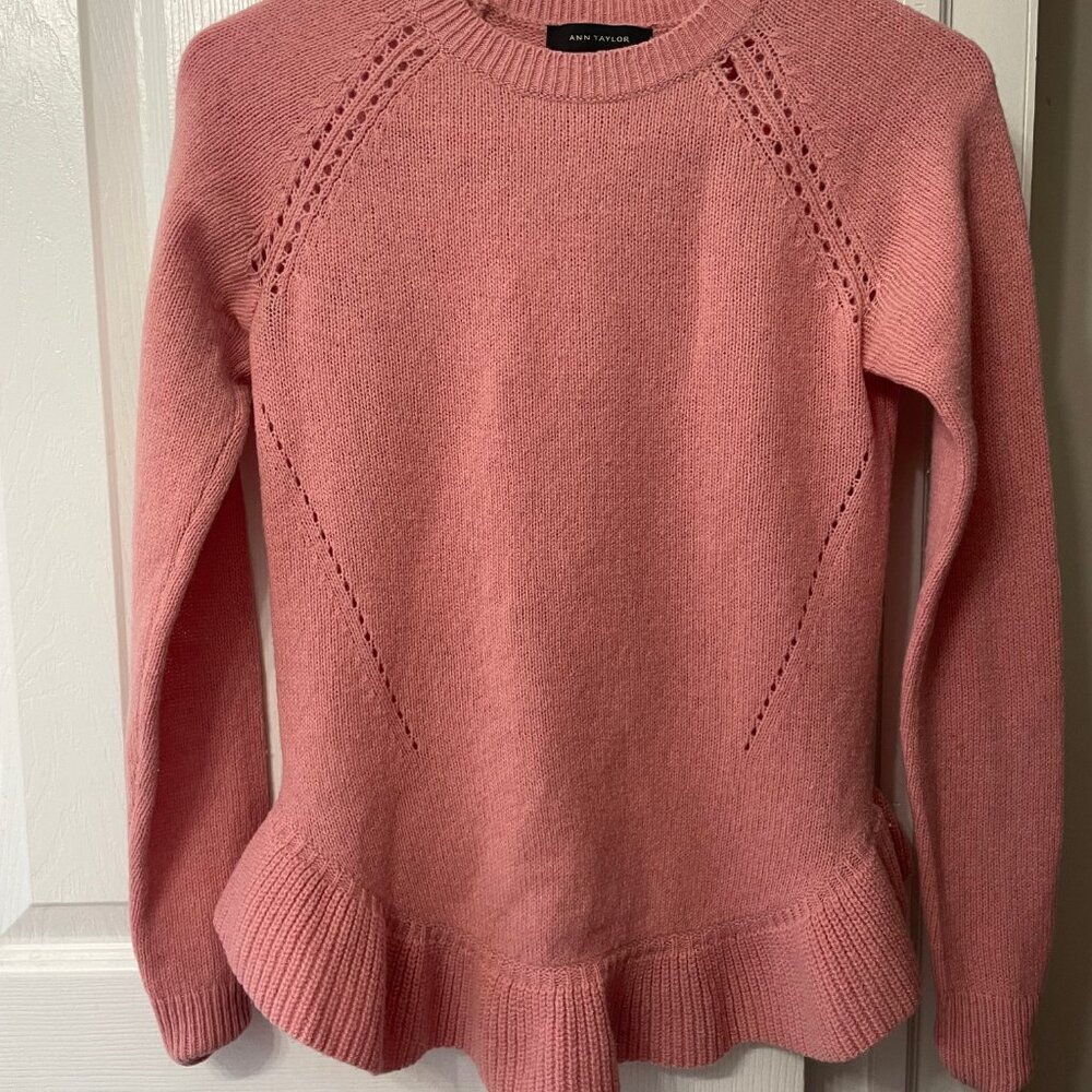 Ann Taylor Pink Peplum Knit Sweater